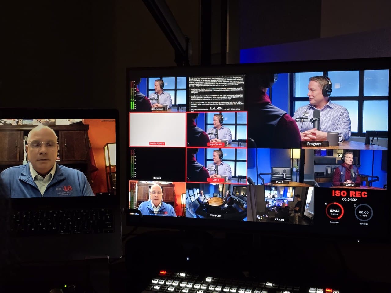 A FormCast session with a remote guest joining live on the in-studio monitor